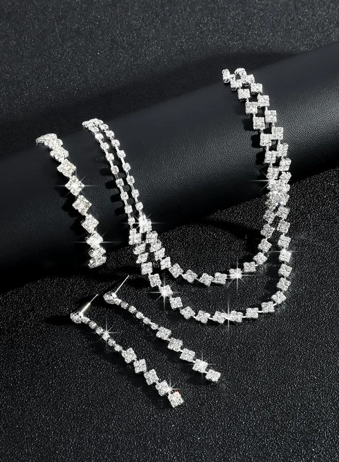 تايك تو طقم مجوهرات 3 قطع عقد وسوار وأقراط منمقة